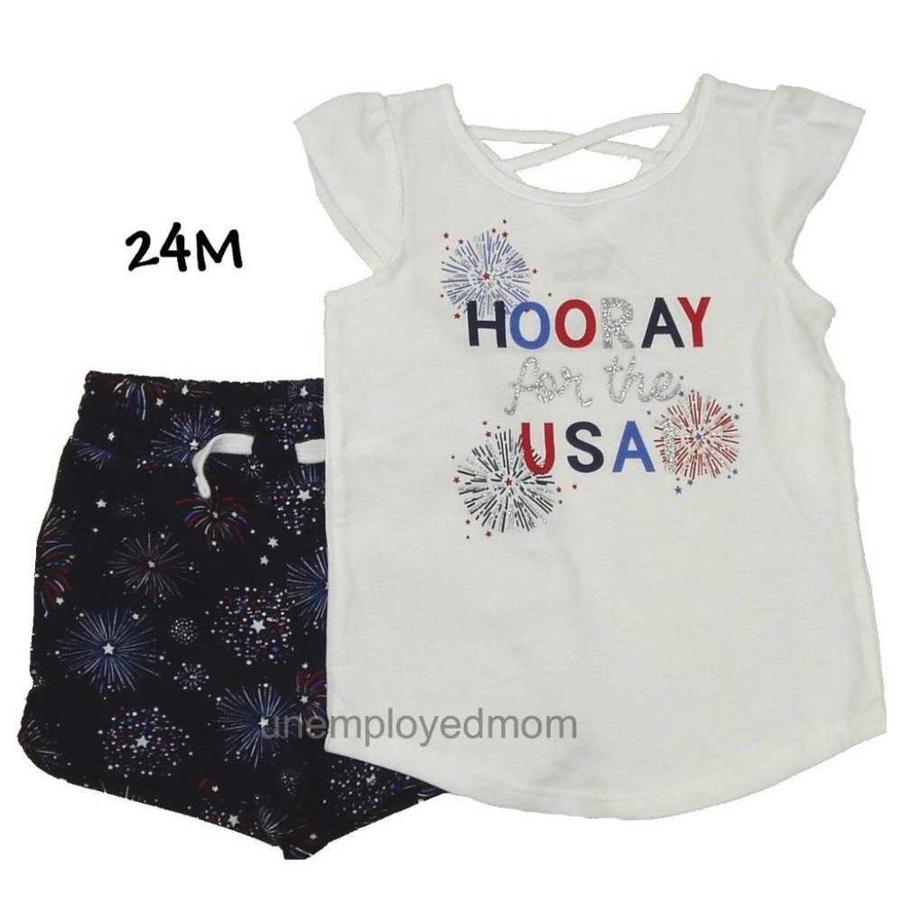 Girls Summer Outfit Hooray for the USA 2 pc Short Set Little Memorial Day